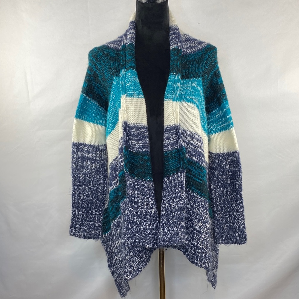 Northwest Blue Striped Open Front Knit Cardigan Sweater Size Medium
